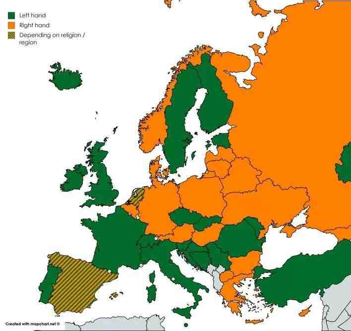 Map of Europe showing wedding ring hand traditions